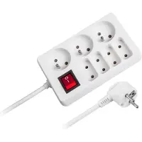 Rebel Câble d'extension avec interrupteur 7 prises, 1,5m, blanc