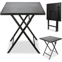 Ed Brubaker Table de jardin Bergamo - 58 x 58 cm Table de balcon résistante aux intempéries - Table d'appoint pliante en métal - Table de camping carrée avec aspect pierre - Table pliante