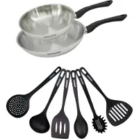 Fackelmann Set 2 poêles 24 et 28 cm en inox et 6 ustensiles Geneva