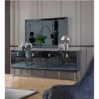 AEA Meubles de salle à manger gris miroir en verre designer inox buffet set de luxe