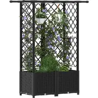 vidaXL Jardinière surélevée avec treillis et toit, noire, 124 x 40 x 136 cm, en PP