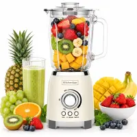 KitchenApp Retro Blender 1.5L - Cruche en verre - 800W - Glace pilée, Smoothie & Pulse - Beige