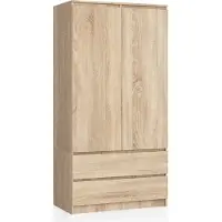 Akord Armoire avec 2 portes et 2 tiroirs (L:90cm / H:180cm / P:51cm) en chêne soonia
