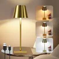 ZMH Lampe de table LED Sans fil Batterie Lampe de table USB Touch Dimmable Lampe de chevet 3 couleurs Température or Vintage Lampes de table pour chambre à coucher Table de nuit Salon Restaurant