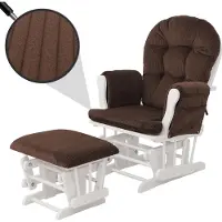 Mendler Fauteuil relax HWC-C76, fauteuil à bascule Fauteuil oscillant avec pouf Tissu Velours 320g/m² Öko-Tex marron Bâti blanc