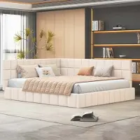 Aiorber Canapé-lit ,160 x 200 cm, avec dossier et accoudoirs, tissu velours, doux et confortable, sommier à lattes, lits rembourrés, stable, multifonctionnel, Beige