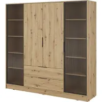 3Xeliving Armoire, armoire moderne en chêne massif avec portes en verre