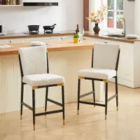SUCCESS COURIER Lot de 2 tabourets de bar, ensemble lounge, tabourets de comptoir de style scandinave, chaises de cuisine avec repose-pieds rectangulaire, structure noir et or, coussins en tissu couleur crème