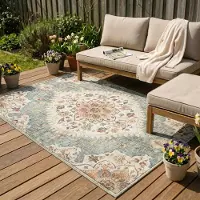 FRAAI Tapis d'extérieur vintage - Santo Mandala Vert Olive | 160x230 cm | Rectangulaire | Tissage plat