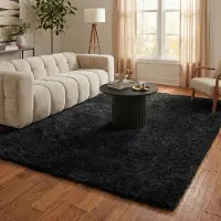 NATURL. Tapis shaggy - Blaze Noir | 80x150 cm | Rectangulaire | Pile haute
