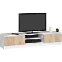 Akord Meuble TV Blanc et Chêne Sonoma K160 CLP - Rangement Moderne pour TV jusqu'à 65 pouces