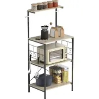 HOMCOM Étagère de cuisine, support pour micro-ondes, étagère de rangement, avec panneau grillagé, 8 crochets, station de bar à café pour épices, casseroles et poêles, 60 x 42 x 134,5 cm, chêne