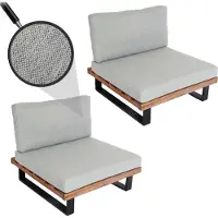 Mendler Lot De 2 Fauteuils Lounge Hwc-H54, Fauteuils De Jardin, Bois D'acacia Certifié Fsc, Aluminium Brun Clair, Rembourrage Gris Clair