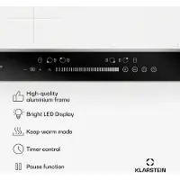Klarstein DualTone Hybrid Plaque Cuisson à Induction - 4 Zones, 7200 W, Flex Zone,par Curseur, Fonction Booster & Minuterie, Cadre Aluminium, Blanc, 60 cm