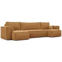 Idohome Canapé d'angle - Canapé de salon avec fonction couchage et coffre de rangement, canapé d'angle, meuble rembourré, canapé, canapé moderne couleur jaune moutarde Poso 01 Paris forme en U