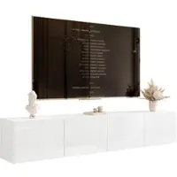 Idohome TV-Lowboard Angel 200 cm blanc brillant - armoire TV, salon, armoire TV, meuble média, armoire suspendue avec éclairage LED, Push-to-Open