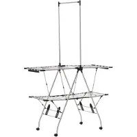 HOMCOM Séchoir à linge étendoir à vêtements pliable réglable avec barre de penderie et roulettes acier inox. PP noir