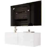 Idohome TV-Lowboard Angel 100 cm blanc brillant - armoire TV, salon, armoire TV, meuble média, armoire suspendue avec éclairage LED, Push-to-Open