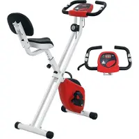 HOMCOM Vélo d'appartement pliable - Collaboration Aosom.fr x FFHandball - 8 niveaux de résistance magnétique avec dossier selle réglable écran LCD multifonction capteur fréquence cardiaque rouge