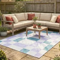 FRAAI Tapis d'intérieur et d'extérieur rétro - Pop Cubes Lilas | 200x290 cm | Rectangulaire | Tissage plat