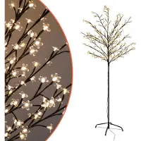Spetebo Arbre à fleurs de cerisier pour l'extérieur avec 180 fleurs LED - H 180 cm - Arbre à lumières Sakura blanc chaud illuminé avec fiche secteur IP44