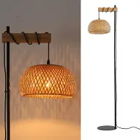 Alpinaluz Lampadaire Ylva en bois et osier avec abat-jour en bambou, interrupteur au pied et design moderne pour le salon ou la cuisine, E27