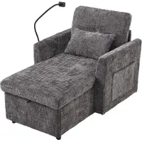 Aiorber Fauteuil relax Chenille Fauteuil individuel avec rangement Porte-téléphone portable Dossier réglable Poche latérale - Beige/Jaune/Gris/Vert/Noir