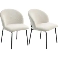 HOMCOM Lot de 2 chaises de salle à manger en velours c?telé, chaises de cuisine sans accoudoirs avec assise large rembourré, dossier incurvé et pieds en acier, pour salon, maison, crème