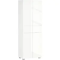 HOMCOM Armoire cuisine buffet de cuisine haut meuble de rangement avec 4 portes ouvertes par poussée, 2 tiroirs et des étagères réglables Style Moderne 60 x 35 x 170 cm Blanc laqué