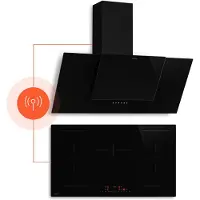 Klarstein HaloSync Plaque Induction Avec Hotte Intégrée - 5 Zones, 11 400W Boost, Curseur Tactile, Minuterie, Verrouillage Enfant, Vitrocéramique, Hotte 631,6 m³/h, 90cm, Plaque Aspirante
