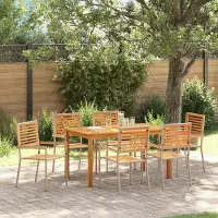 Prolenta Maison Exclusive - Ensemble de jardin pour 7 personnes, en bois d'acacia massif, couleur beige