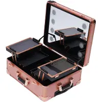 StarTech.com Trousse de maquillage - Trousse cosmétique - Miroir LED - Réglable en hauteur - Tissu - Portable - Multifonctionnelle - Or rose