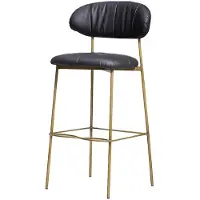 AEA Tabouret en cuir noir Tabouret de bar design de luxe piètement métallique