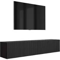 3Xeliving Meuble TV avec façades rainurées, finition noire mate, dimensions : 170 x 32 x 33 cm