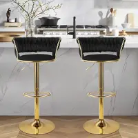 Hawthyhome Tabourets de bar avec piètement métallique doré (lot de 2) Tabouret de bar avec dossier et repose-pieds, réglable en hauteur, pivotant, noir