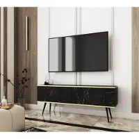 3Xeliving Meuble TV Blum Oro, noir/marbre noir Royal, 135 cm