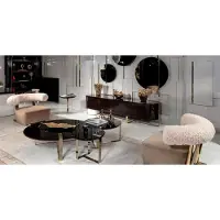 AEA Ensemble de salon 4 pièces Fauteuil Table basse Buffet Salon Tissu Beige JV Möbel