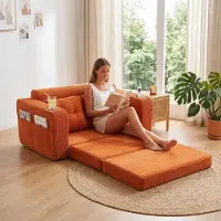 LVHOM Canapé-lit multifonctionnel 1,5 places en velours côtelé, convertible en lit d'appoint, canapé-lit pliant pour chambre d'adolescent, orange