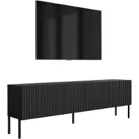 3Xeliving Meuble TV avec façades à motifs rainurés, finition noire mate, et pieds noirs droits