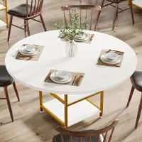 StarTech.com Table de salle à manger ronde 120 cm - Table de cuisine pour 4 personnes - Plateau en aggloméré avec tablette - Piètement en métal - Table de salle à manger - Blanc
