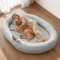 StarTech.com Lit pour chiens et humains - Mousse viscoélastique - 178 x 120 x 24 cm - Housse amovible avec fermeture éclair, lavable en machine - Taille humaine - Avec poche latérale et poignée de transport - Gris