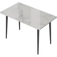 In And OutdoorMatch Table de salle à manger de luxe en marbre - 4-6 personnes - Plateau de table en pierre frittée - Pieds en métal - Design moderne pour la cuisine et le restaurant - Table de salle à manger - Blanc