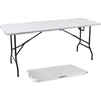 Spetebo Table pliante XL blanche avec structure en acier résistante aux intempéries - 180 x 68 cm - Grande table de camping pliante avec poignée de transport - Table de jardin