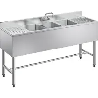 StarTech.com Évier en acier inoxydable - Évier gastronomique - Avec 3 bacs - Avec 2 égouttoirs - Avec pare-éclaboussures - Avec robinet - Dimensions 152,4 x 47 x 83,8 cm