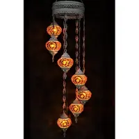 Halay Suspension en verre pastel multicolore avec mosaïque orientale, 7 globes, fabriquée à la main en Turquie, blanc crème