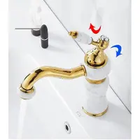 Famanu Robinet de salle de bains et de cuisine en laiton, finition dorée et marbrée - Eau chaude et froide - Robinet de cuisine - Robinet de bord de baignoire doré