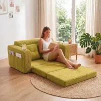 LVHOM Canapé-lit multifonctionnel 1,5 places en velours côtelé, convertible en lit d'appoint, canapé-lit pliant pour chambre d'adolescent, vert olive