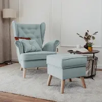 Idohome - Fauteuil à oreilles rembourré CLASSIC avec repose-pieds, couleur : bleu marine Trinity 22