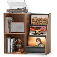 OEM Support pour platine vinyle en bois brun avec système de rangement pour vinyles