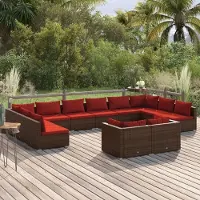 Prolenta Maison Exclusive - Ensemble de salon de jardin 12 pièces avec coussins, en rotin synthétique marron